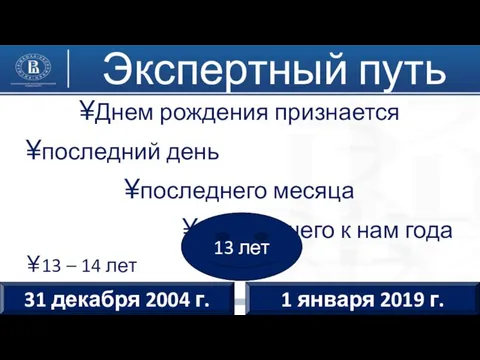 Экспертный путь Днем рождения признается последний день последнего месяца ближайшего к