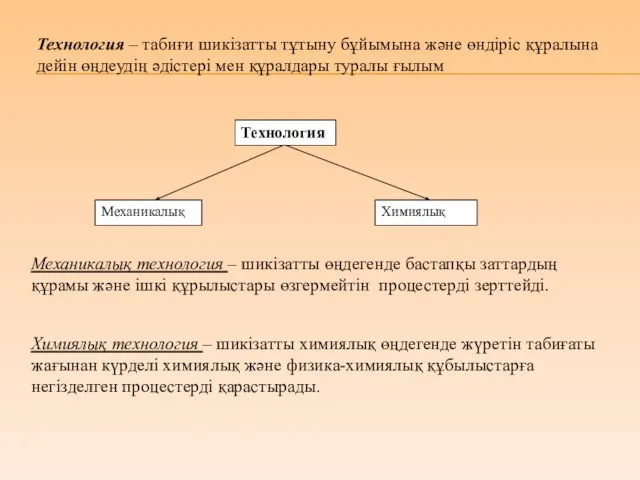 Технология – табиғи шикізатты тұтыну бұйымына және өндіріс құралына дейін өңдеудің