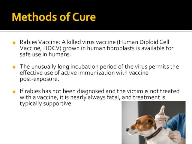 Methods of Cure Rabies Vaccine: A killed virus vaccine (Human Diploid