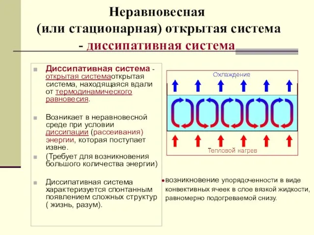 Неравновесная (или стационарная) открытая система - диссипативная система Диссипативная система -