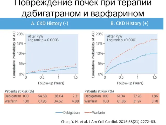 Повреждение почек при терапии дабигатраном и варфарином Chan, Y.-H. et al. J Am Coll Cardiol. 2016;68(21):2272–83.