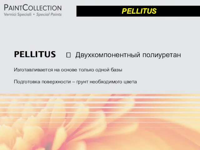 PELLITUS ? Двухкомпонентный полиуретан Изготавливается на основе только одной базы Подготовка