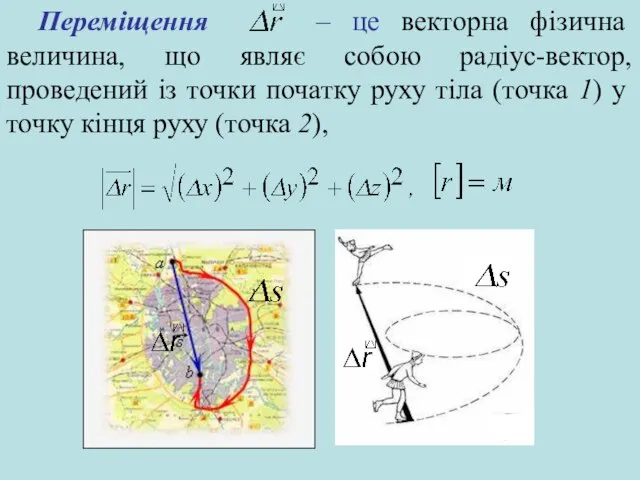 Переміщення – це векторна фізична величина, що являє собою радіус-вектор, проведений