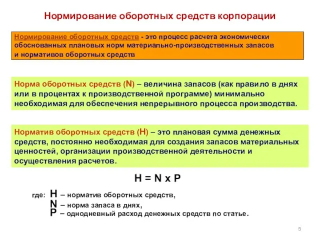 Нормирование оборотных средств корпорации Нормирование оборотных средств - это процесс расчета