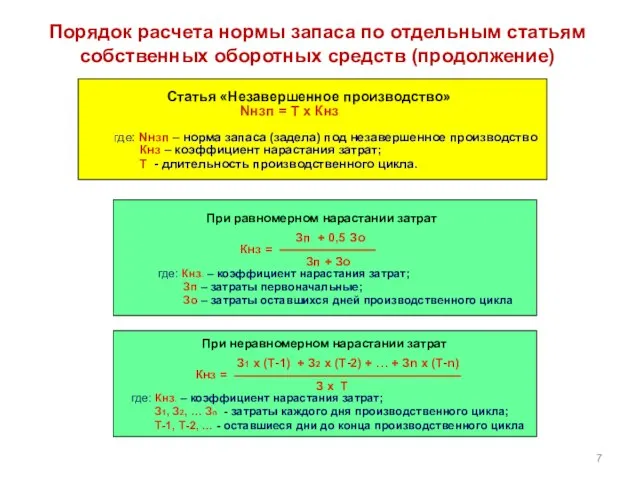 Порядок расчета нормы запаса по отдельным статьям собственных оборотных средств (продолжение)