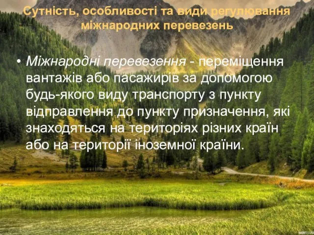 Сутність, особливості та види регулювання міжнародних перевезень Міжнародні перевезення - переміщення