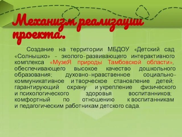 Создание на территории МБДОУ «Детский сад «Солнышко» - эколого-развивающего интерактивного комплекса