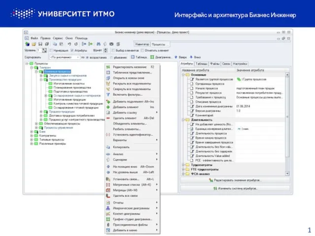 Интерфейс и архитектура Бизнес Инженер 1