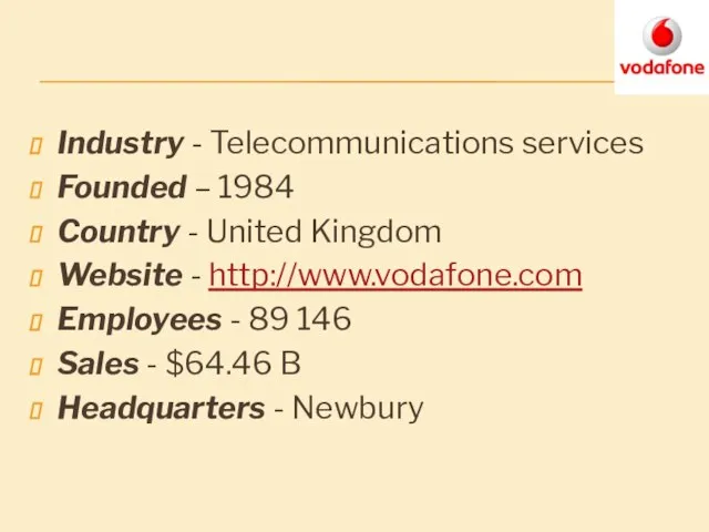 Industry - Telecommunications services Founded – 1984 Country - United Kingdom