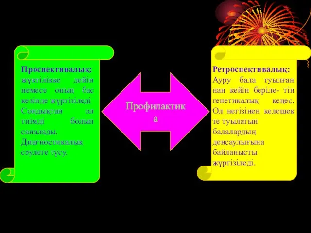 Профилактика Проспективалық: жүктілікке дейін немесе оның бас кезінде жүргізіледі Сондықтан ол