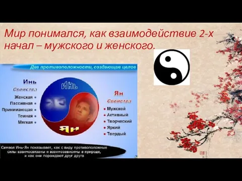 Мир понимался, как взаимодействие 2-х начал – мужского и женского.