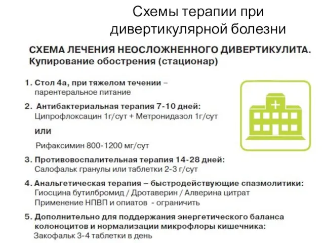 Схемы терапии при дивертикулярной болезни