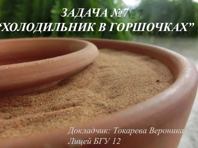 ЗАДАЧА №7 “ХОЛОДИЛЬНИК В ГОРШОЧКАХ” Докладчик: Токарева Вероника Лицей БГУ 12