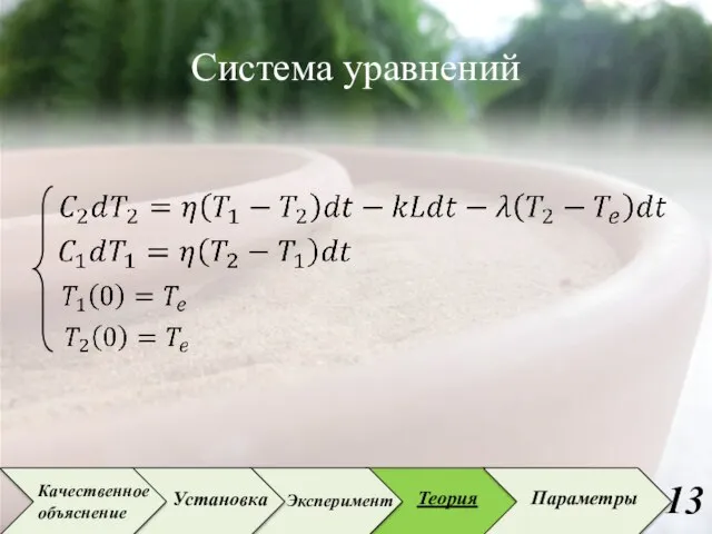 Система уравнений Установка Эксперимент Теория Параметры Качественное объяснение