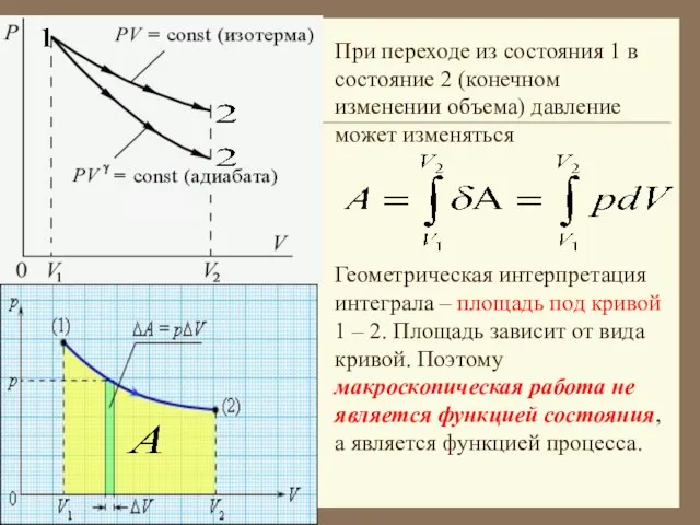 При переходе из состояния 1 в состояние 2 (конечном изменении объема)