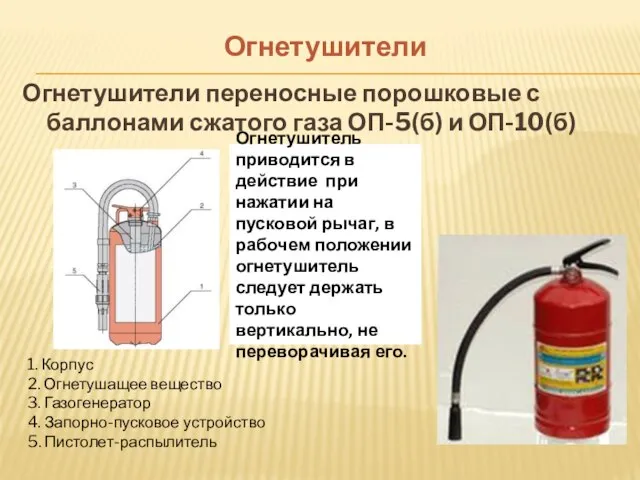 Огнетушители Огнетушители переносные порошковые с баллонами сжатого газа ОП-5(б) и ОП-10(б)