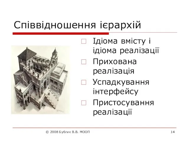 © 2008 Бублик В.В. МООП Співвідношення ієрархій Ідіома вмісту і ідіома