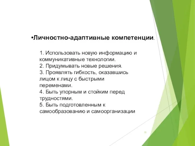 Личностно-адаптивные компетенции. 1. Использовать новую информацию и коммуникативные технологии. 2. Придумывать