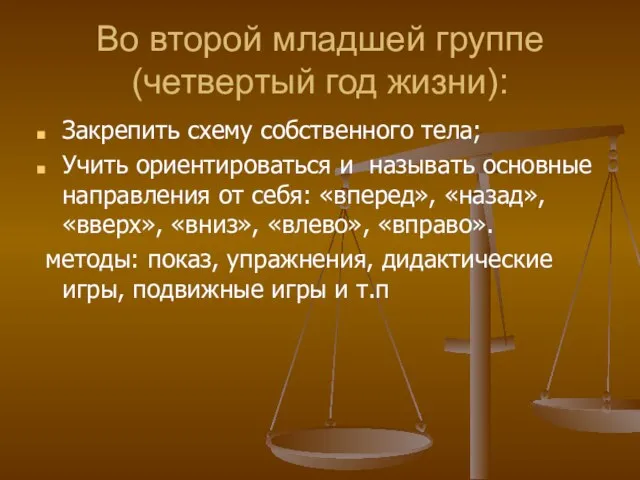 Во второй младшей группе (четвертый год жизни): Закрепить схему собственного тела;