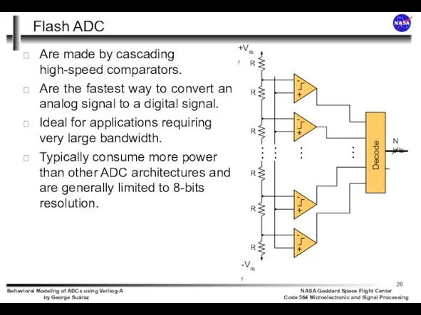 Flash ADC Are made by cascading high-speed comparators. Are the fastest