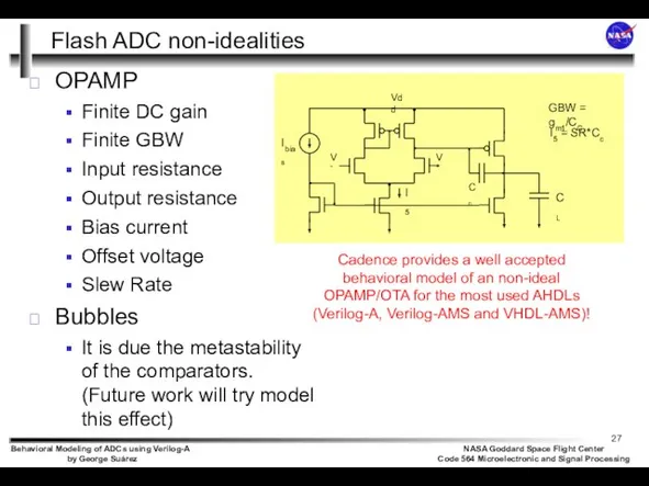 Flash ADC non-idealities OPAMP Finite DC gain Finite GBW Input resistance