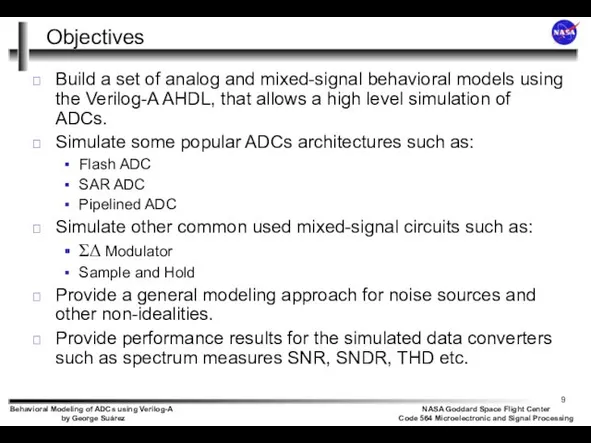 Objectives Build a set of analog and mixed-signal behavioral models using