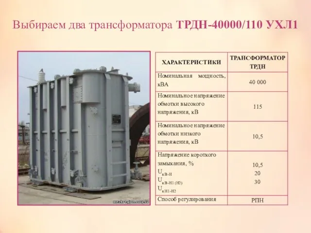 Выбираем два трансформатора ТРДН-40000/110 УХЛ1