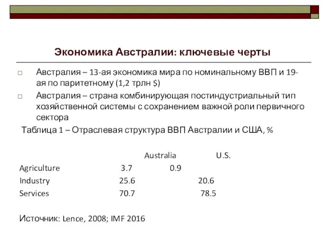 Экономика Австралии: ключевые черты Австралия – 13-ая экономика мира по номинальному