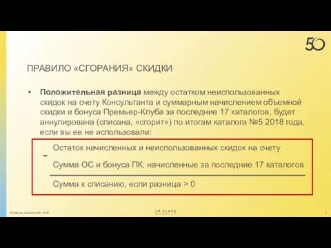 Положительная разница между остатком неиспользованных скидок на счету Консультанта и суммарным