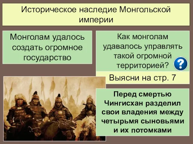 Историческое наследие Монгольской империи Монголам удалось создать огромное государство Как монголам