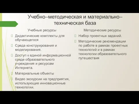 Учебно–методическая и материально–техническая база Учебные ресурсы Дидактические комплекты для обучающегося Среда