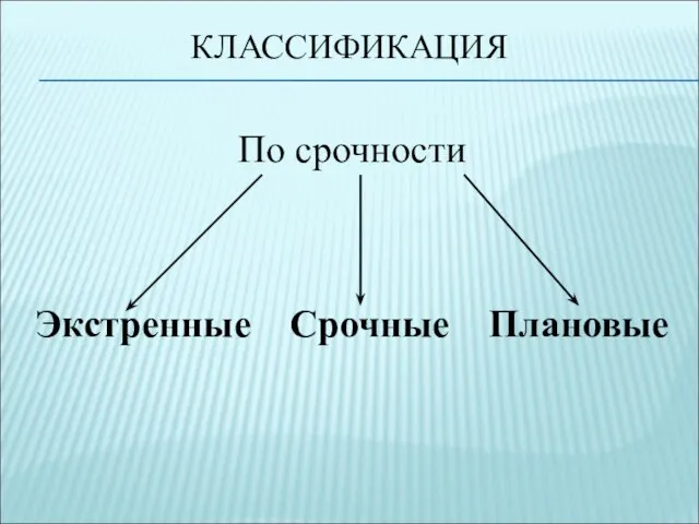 КЛАССИФИКАЦИЯ По срочности Экстренные Срочные Плановые