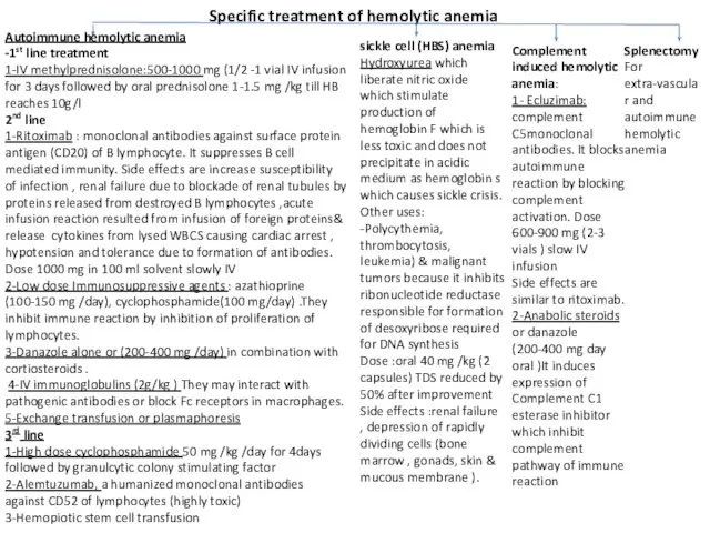 Specific treatment of hemolytic anemia Autoimmune hemolytic anemia -1st line treatment