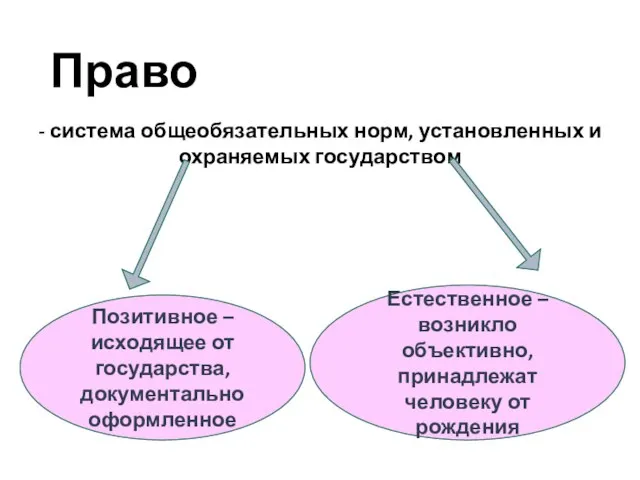 Естественное – возникло объективно, принадлежат человеку от рождения Позитивное – исходящее