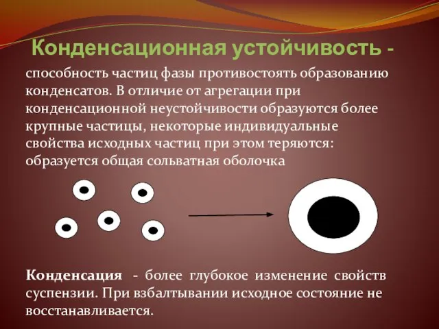 Конденсационная устойчивость - способность частиц фазы противостоять образованию конденсатов. В отличие