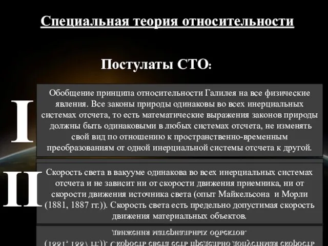 Специальная теория относительности Постулаты СТО: Скорость света в вакууме одинакова во