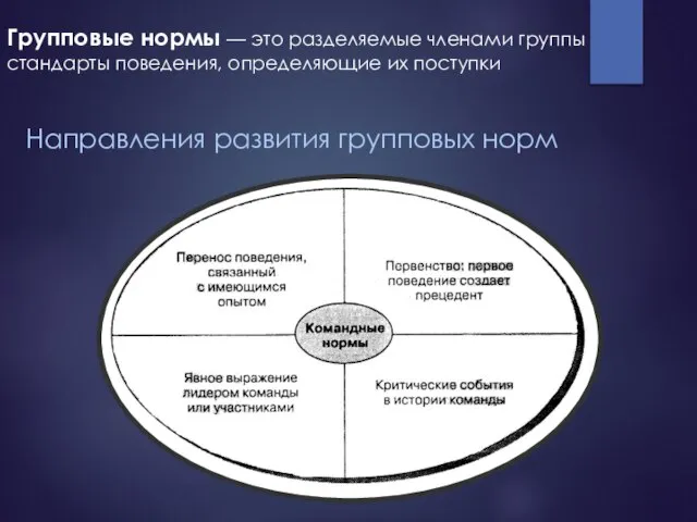 Групповые нормы — это разделяемые членами группы стандарты поведения, определяющие их поступки Направления развития групповых норм