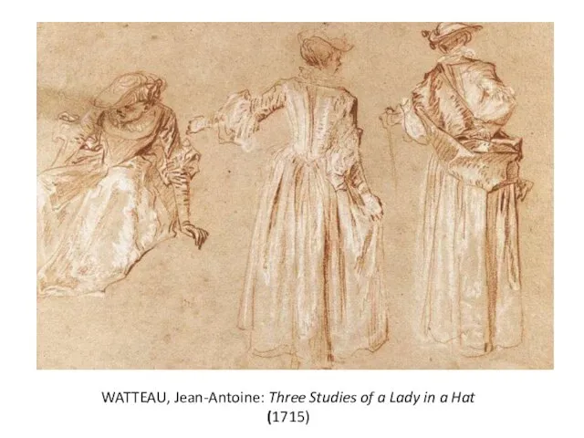 WATTEAU, Jean-Antoine: Three Studies of a Lady in a Hat (1715)