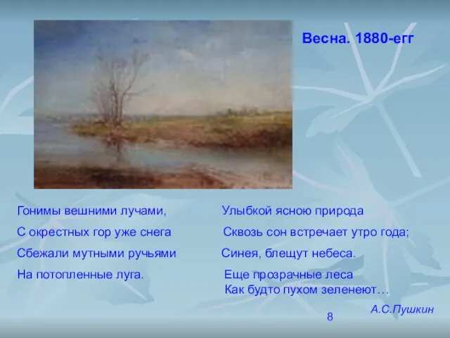 Весна. 1880-егг Гонимы вешними лучами, Улыбкой ясною природа С окрестных гор