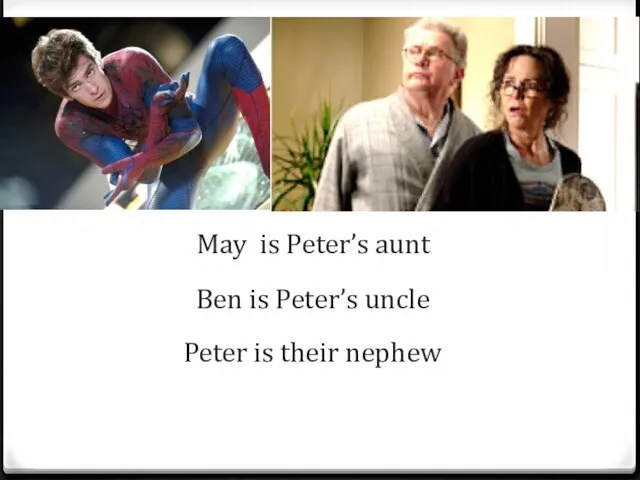 May is Peter’s aunt Ben is Peter’s uncle Peter is their nephew