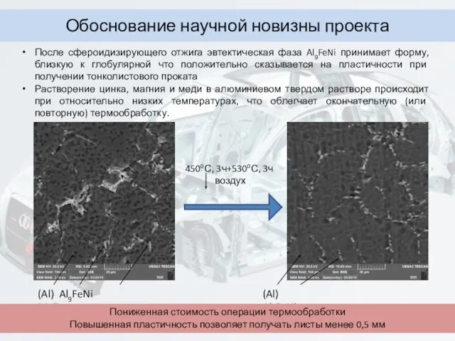 После сфероидизирующего отжига эвтектическая фаза Al9FeNi принимает форму, близкую к глобулярной