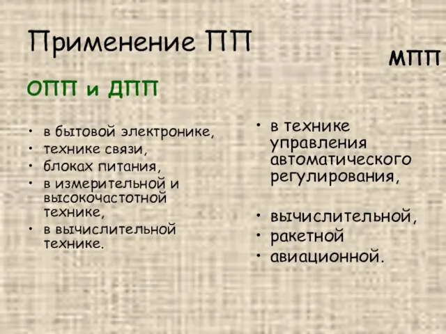 Применение ПП ОПП и ДПП в бытовой электронике, технике связи, блоках