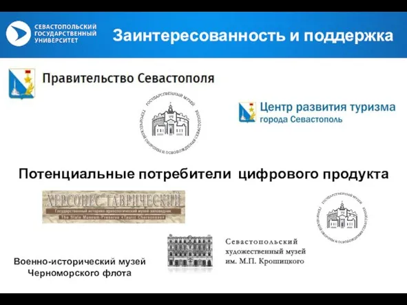 Заинтересованность и поддержка Потенциальные потребители цифрового продукта Военно-исторический музей Черноморского флота