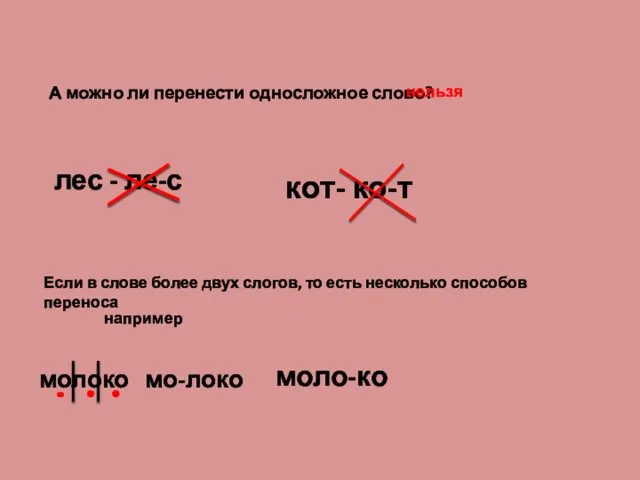 А можно ли перенести односложное слово? нельзя лес - ле-с кот-