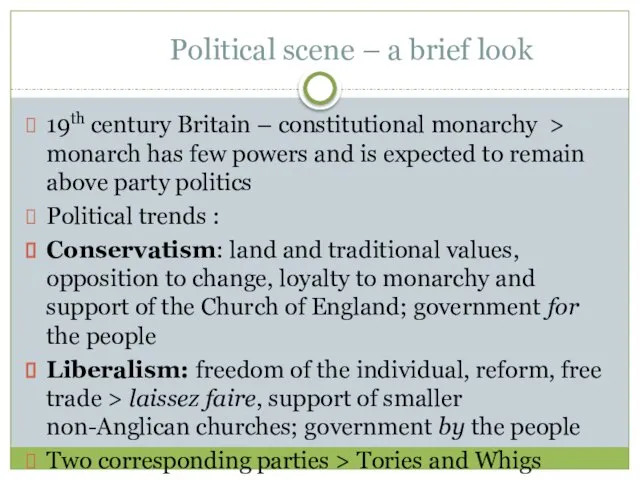 Political scene – a brief look 19th century Britain – constitutional