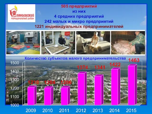 505 предприятий из них 4 средних предприятий 242 малых и микро