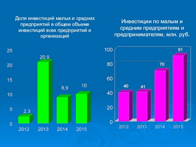 Инвестиции по малым и средним предприятиям и предпринимателям, млн. руб. Доля