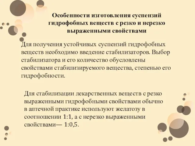 Особенности изготовления суспензий гидрофобных веществ с резко и нерезко выраженными свойствами