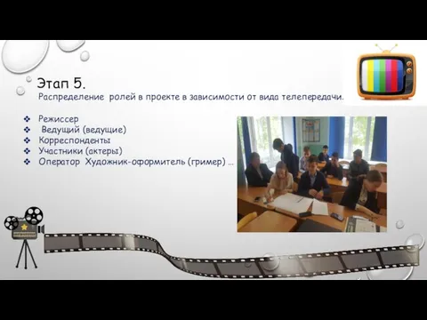 Этап 5. Распределение ролей в проекте в зависимости от вида телепередачи.