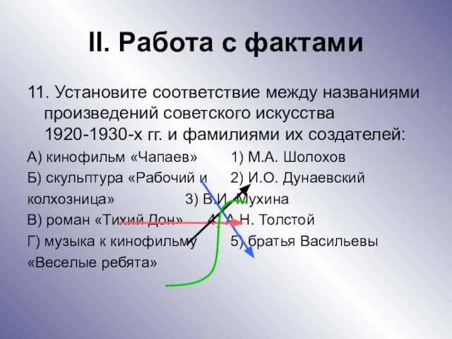 II. Работа с фактами 11. Установите соответствие между названиями произведений советского